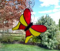 Stained Glass Butterfly Suncatcher, Red and Yellow Swallowtail Butterfly