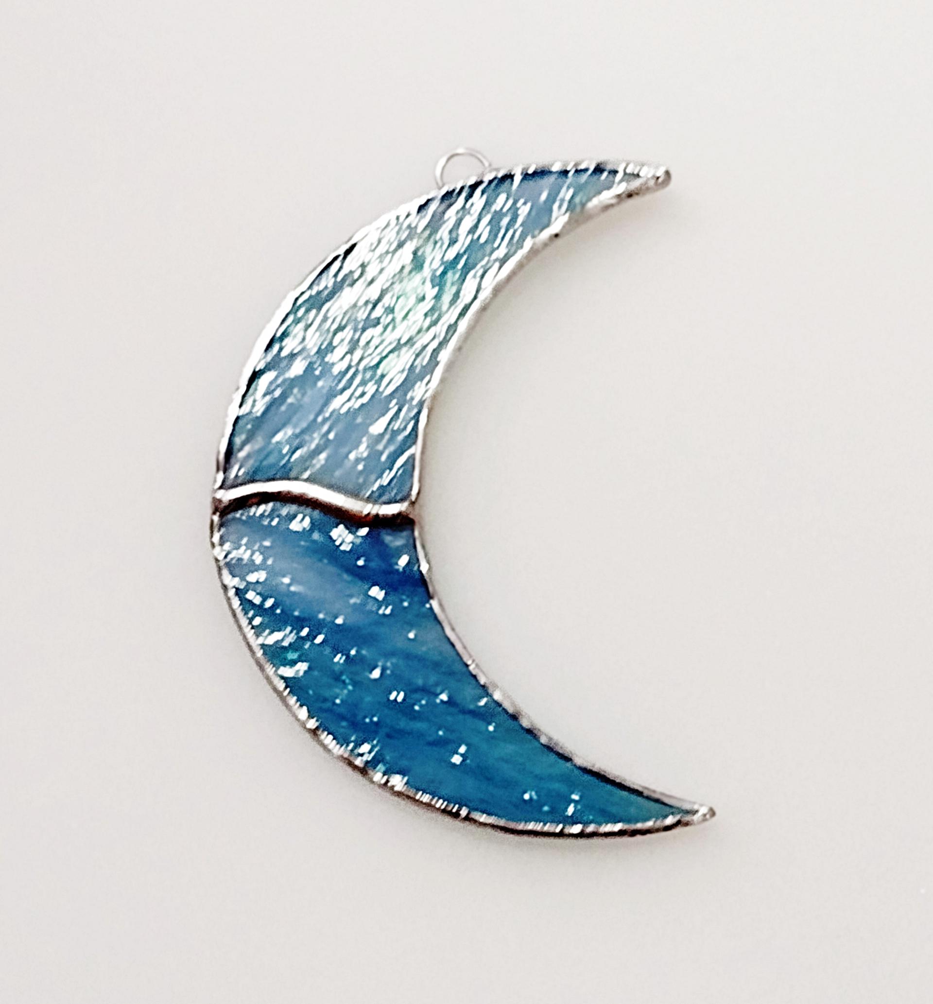 Crescent Moon Stained Glass Suncatcher--Blue Moon