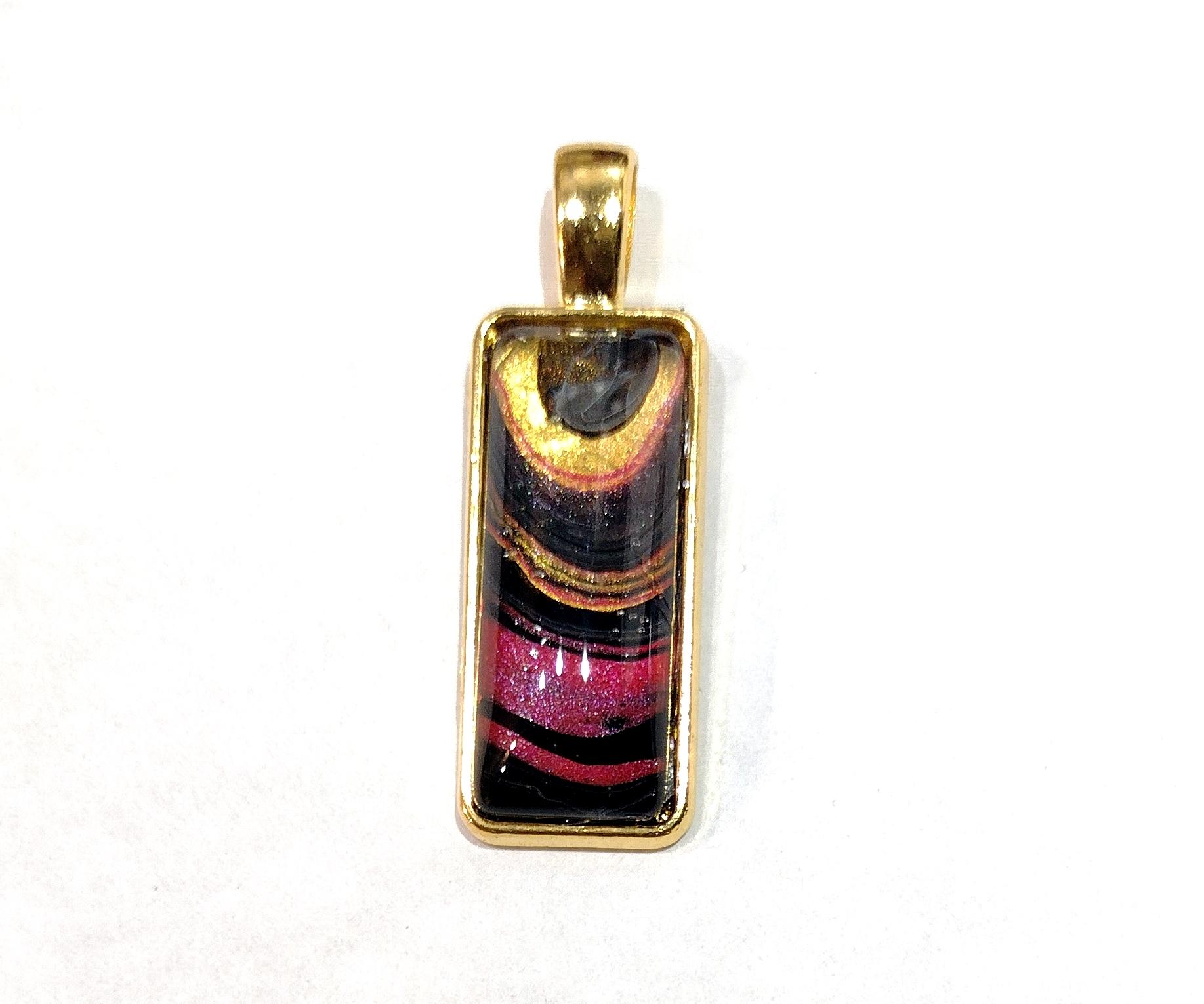 Painted Pendant, Black, Red, and Gold Swirl