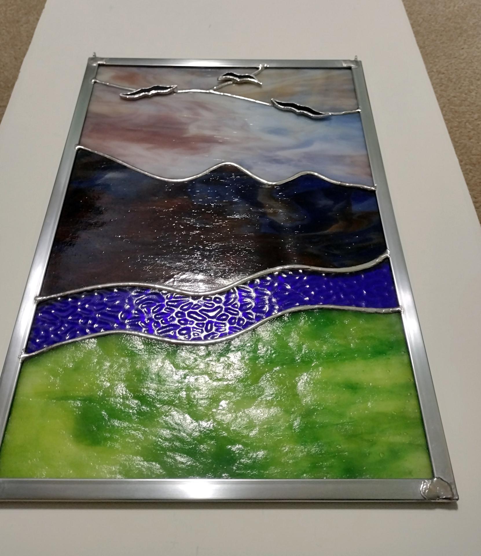 Mountain Sunrise Stained Glass Window Panel
