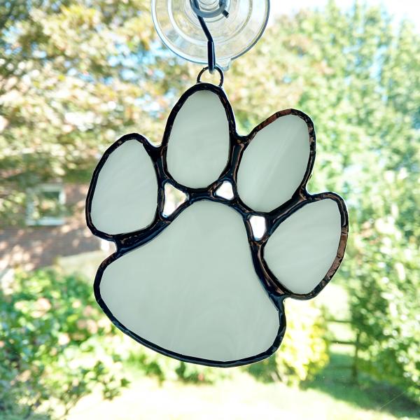 Stained Glass Paw Print Suncatcher, White, Custom Colors Available
