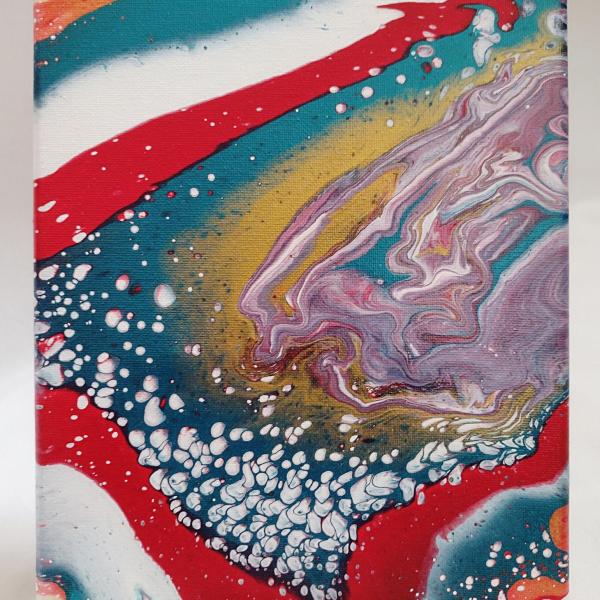 Red, Blue, Gold, and Purple Abstract Original Acrylic Pour Painting, 8" x 10", Fluid Art Painting