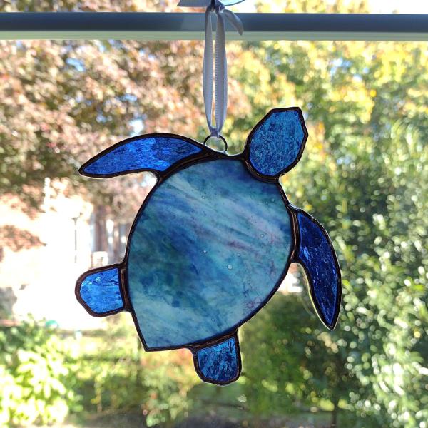 Stained Glass Sea Turtle Suncatcher, Blue Youghiogheny Glass