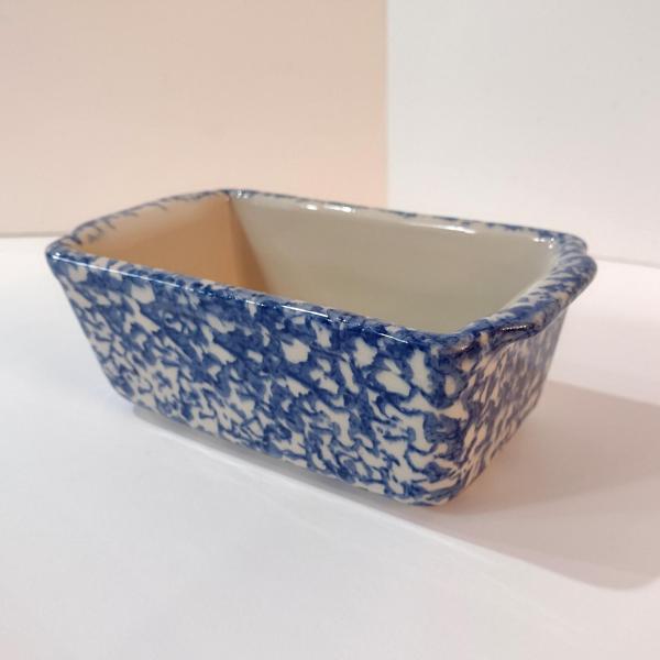 Vintage Blue Spongeware Mini Loaf Ceramic Pan, Workshops of Gerald E Henn Pottery
