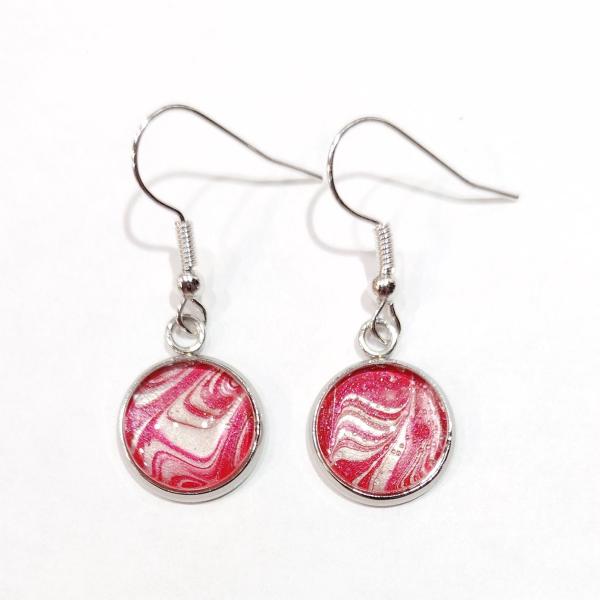 Painted Earrings, Red and Silver Swirl