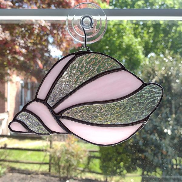 Stained Glass Shell Suncatcher, Pink and Iridescent Clear
