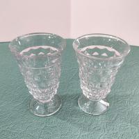 Antique Vintage Fostoria American Clear Footed Iced Tea Glasses, Set of Two, Manganese Depression Pressed Glassware