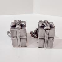 Vintage Pewter Teddy Bear and Present Box Salt and Pepper Shaker Set