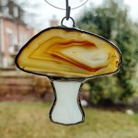 Mushrooms Agate Geode and Stained Glass Suncatchers, Set of Two