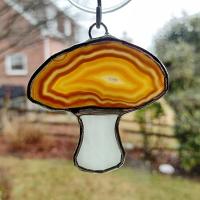Mushrooms Agate Geode and Stained Glass Suncatchers, Set of Two