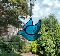 Stained Glass Dove Suncatcher, Blue Cathedral Glass, Custom Colors Available