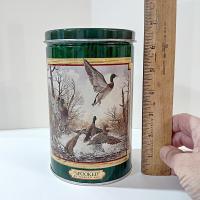 Vintage 1990 Harold Roe "Spooked" Mallard Duck Cylinder Tin, Lowrey's Ducks Unlimited Collector Tin