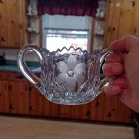 Vintage EAPG Etched Floral Design Open Sugar Bowl And Creamer Set