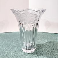 Vintage Crystal 8 Inch Vase With Grapevine Floral Frosted Design