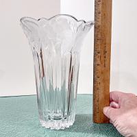 Vintage Crystal 8 Inch Vase With Grapevine Floral Frosted Design