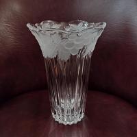Vintage Crystal 8 Inch Vase With Grapevine Floral Frosted Design