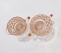 Vintage Jeanette Cube Pink Sugar and Creamer Set, Pink Depression Glass