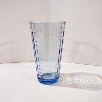 Vintage Pasabahce Blue Block Optic Glass Tumbler, Blue Windowpane 16 Ounce Highball Glass