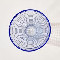 Vintage Pasabahce Blue Block Optic Glass Tumbler, Blue Windowpane 16 Ounce Highball Glass