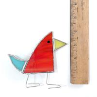 Stained Glass Standing Bird, Funky Red and Aqua Blue Glass Bird Suncatcher, Bird Lover Gift, Windowsill Sitter