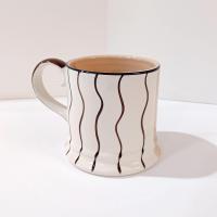 Vintage Hand Painted Striped Ceramic Coffee Mug,  Herman Dodge and Son Brown and White Striped Mug