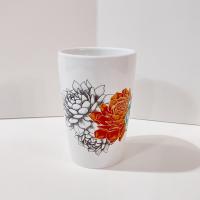 Tall Floral Ceramic Tumbler, Handle less Coffee Tea Mug