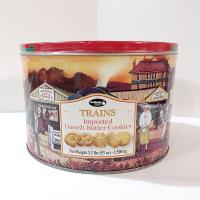 Vintage Jacobsen's of Denmark Butter Cookie Train Station Tin, Large Round Train Themed Metal Storage Tin.