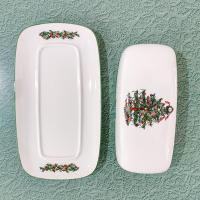 Vintage Yule Tide Ceramic Butter Dish, Georges Briard Holiday Christmas Dinnerware