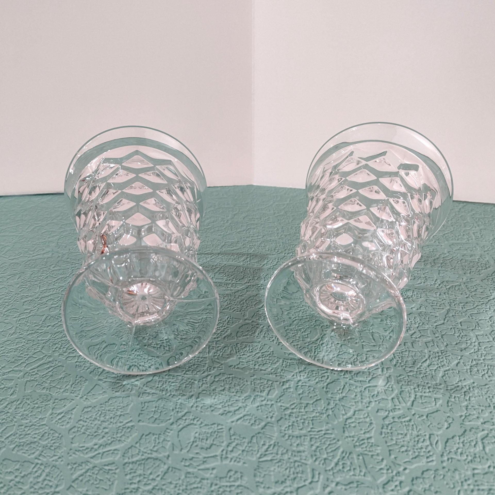 Antique Vintage Fostoria American Clear Footed Iced Tea Glasses, Set of Two, Manganese Depression Pressed Glassware