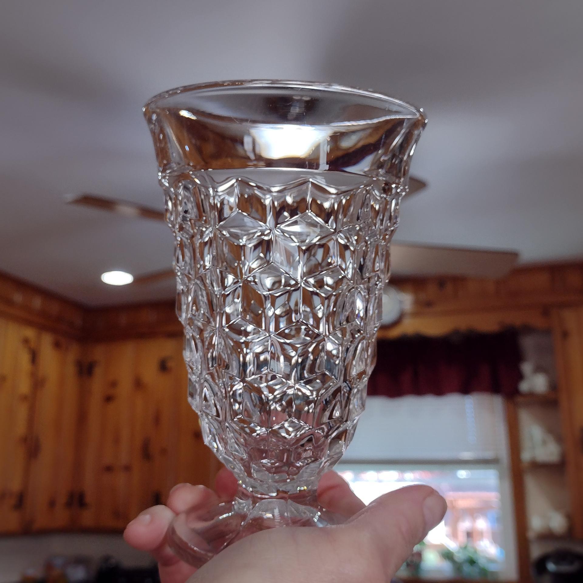 Antique Vintage Fostoria American Clear Footed Iced Tea Glasses, Set of Two, Manganese Depression Pressed Glassware