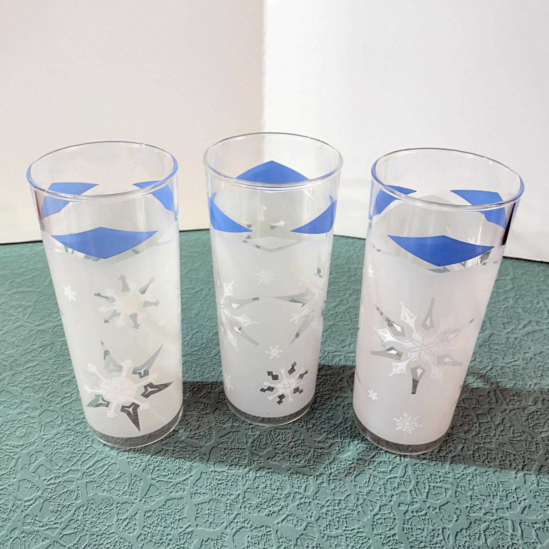 Vintage Anchor Hocking Blue Atomic Snowflake Highball Glasses, Set of Three