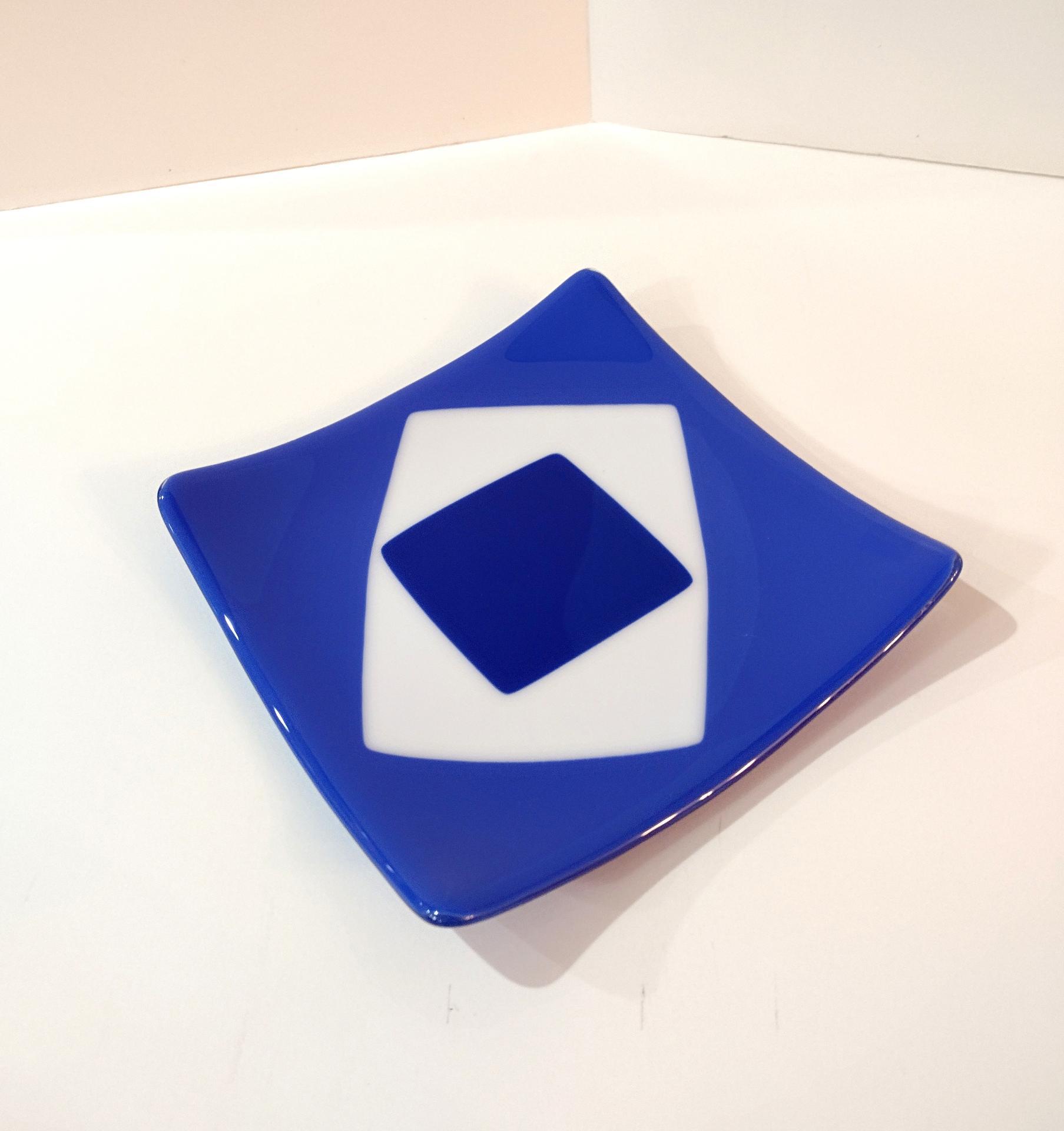 Blue Geometric Fused Glass Square Plate