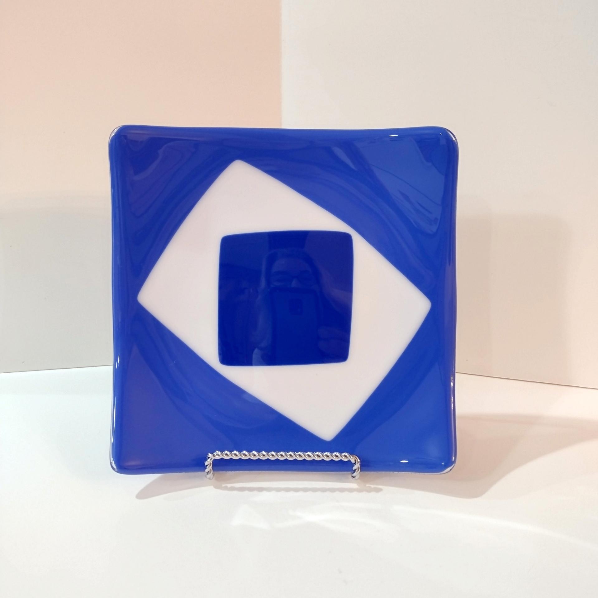 Blue Geometric Fused Glass Square Plate