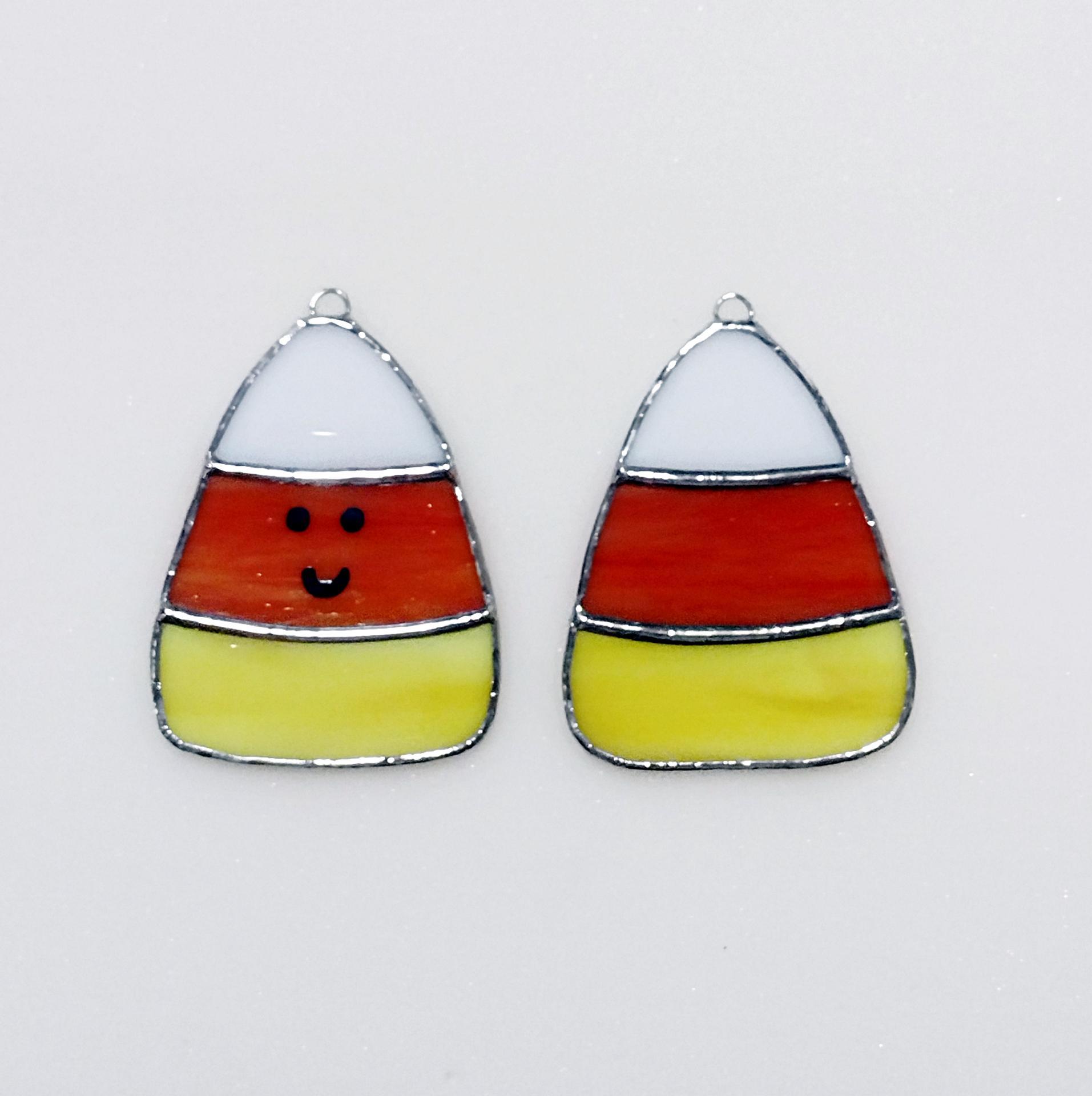 Stained Glass Candy Corn Suncatcher, Halloween Decoration, Happy Face or Plain Candy Corn Ornament