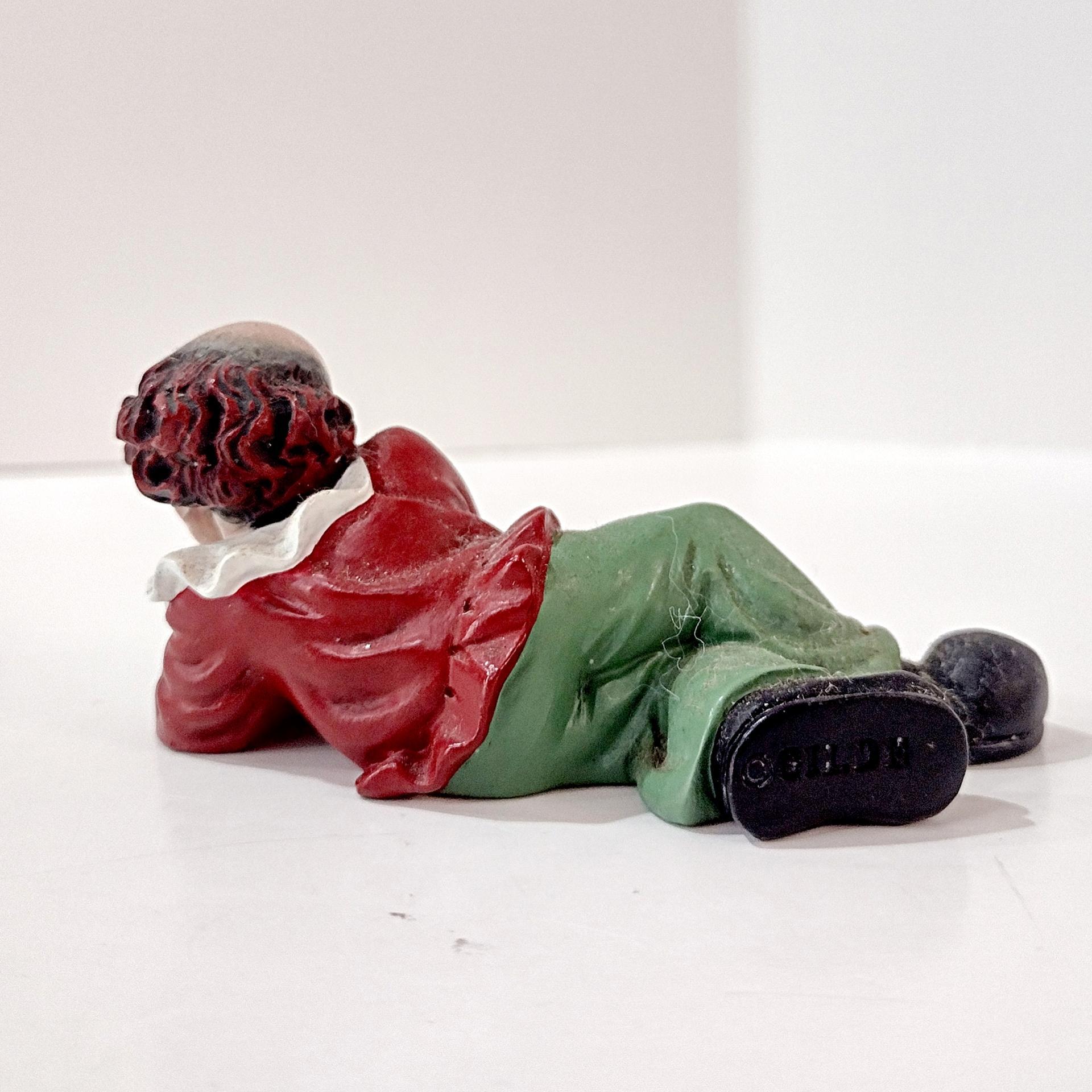 Vintage Gilde Clown Lying Flower Carrier Figurine, German Clown Figure Collectible Art