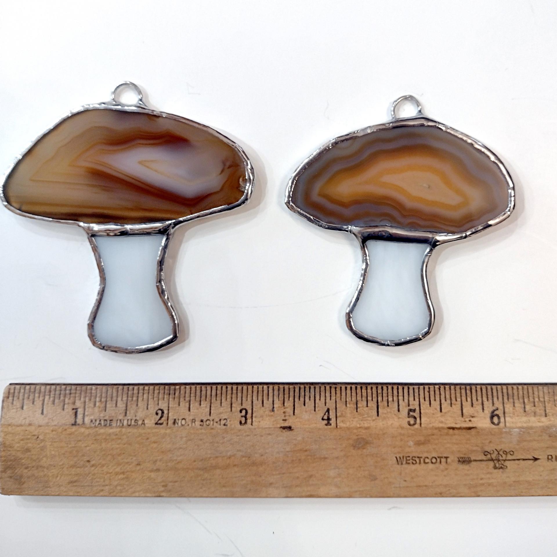 Mushrooms Agate Geode and Stained Glass Suncatchers, Set of Two