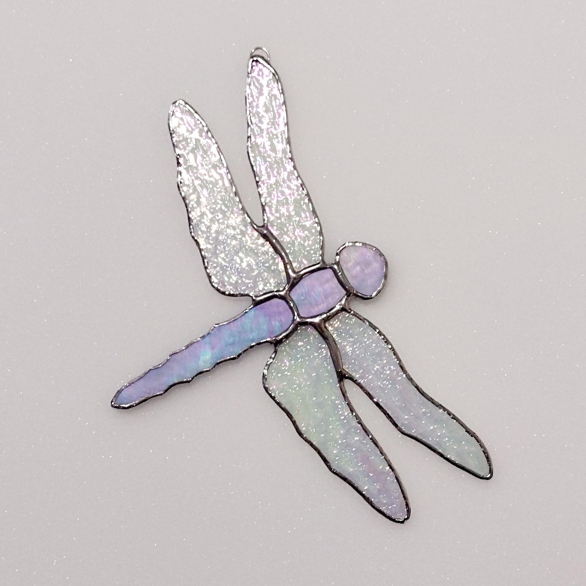 Stained Glass Dragonfly Suncatcher, Iridescent Clear and Blue