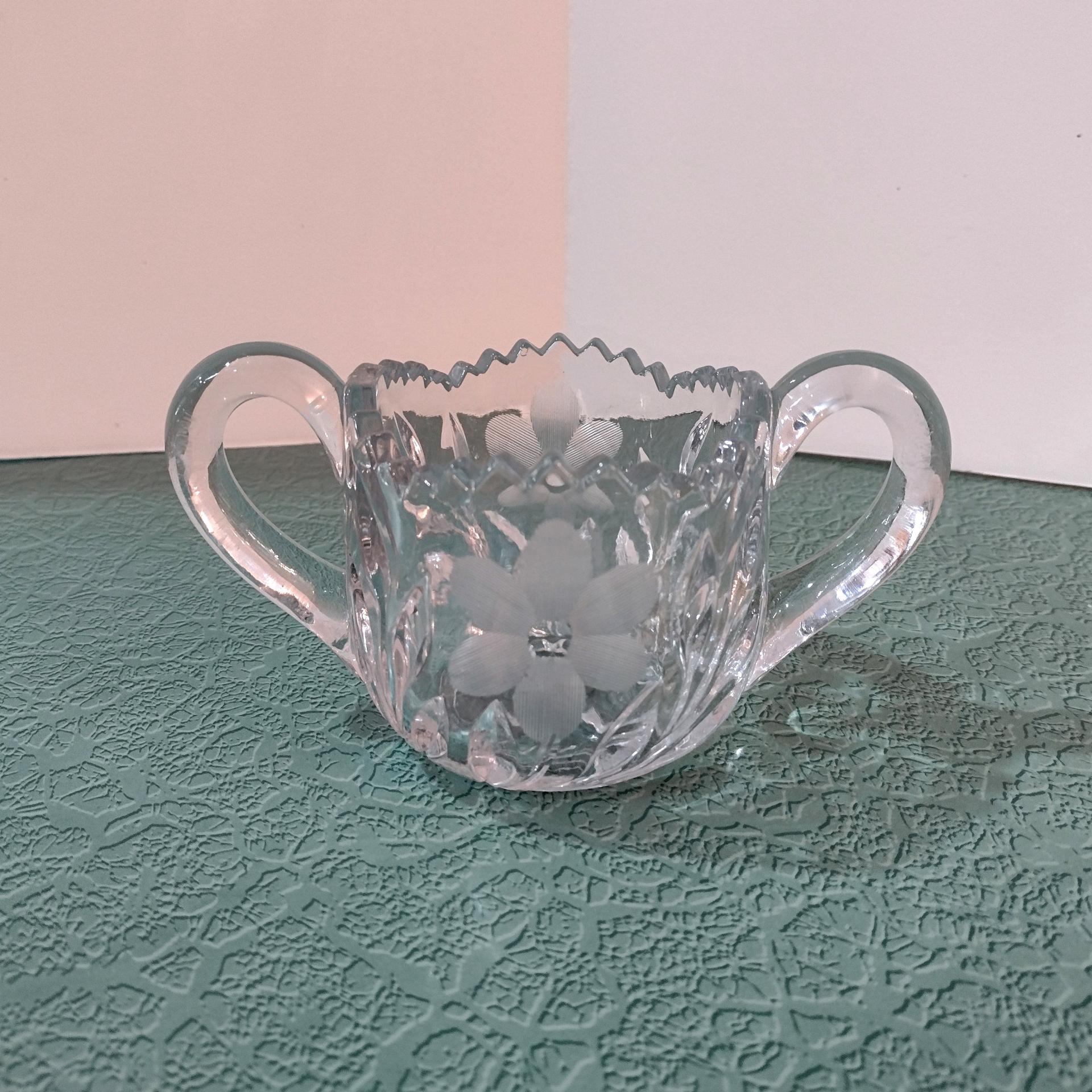 Vintage EAPG Etched Floral Design Open Sugar Bowl And Creamer Set
