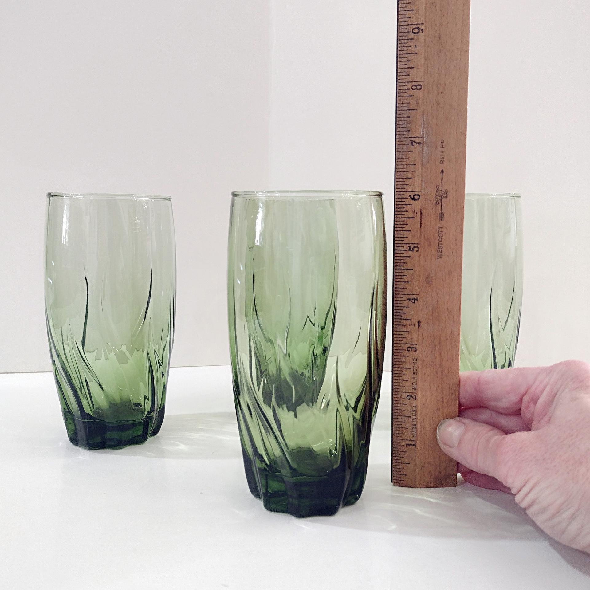 Vintage Anchor Hocking Central Park Ivy Green Iced Tea Glasses, Set of Four