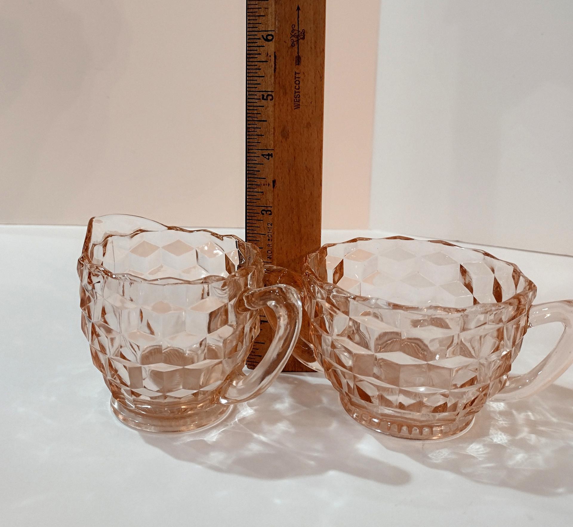 Vintage Jeanette Cube Pink Sugar and Creamer Set, Pink Depression Glass