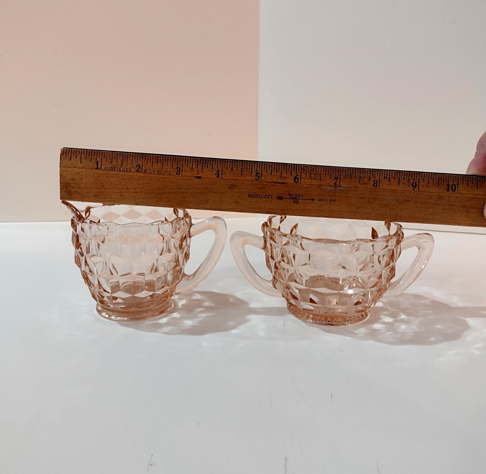 Vintage Jeanette Cube Pink Sugar and Creamer Set, Pink Depression Glass