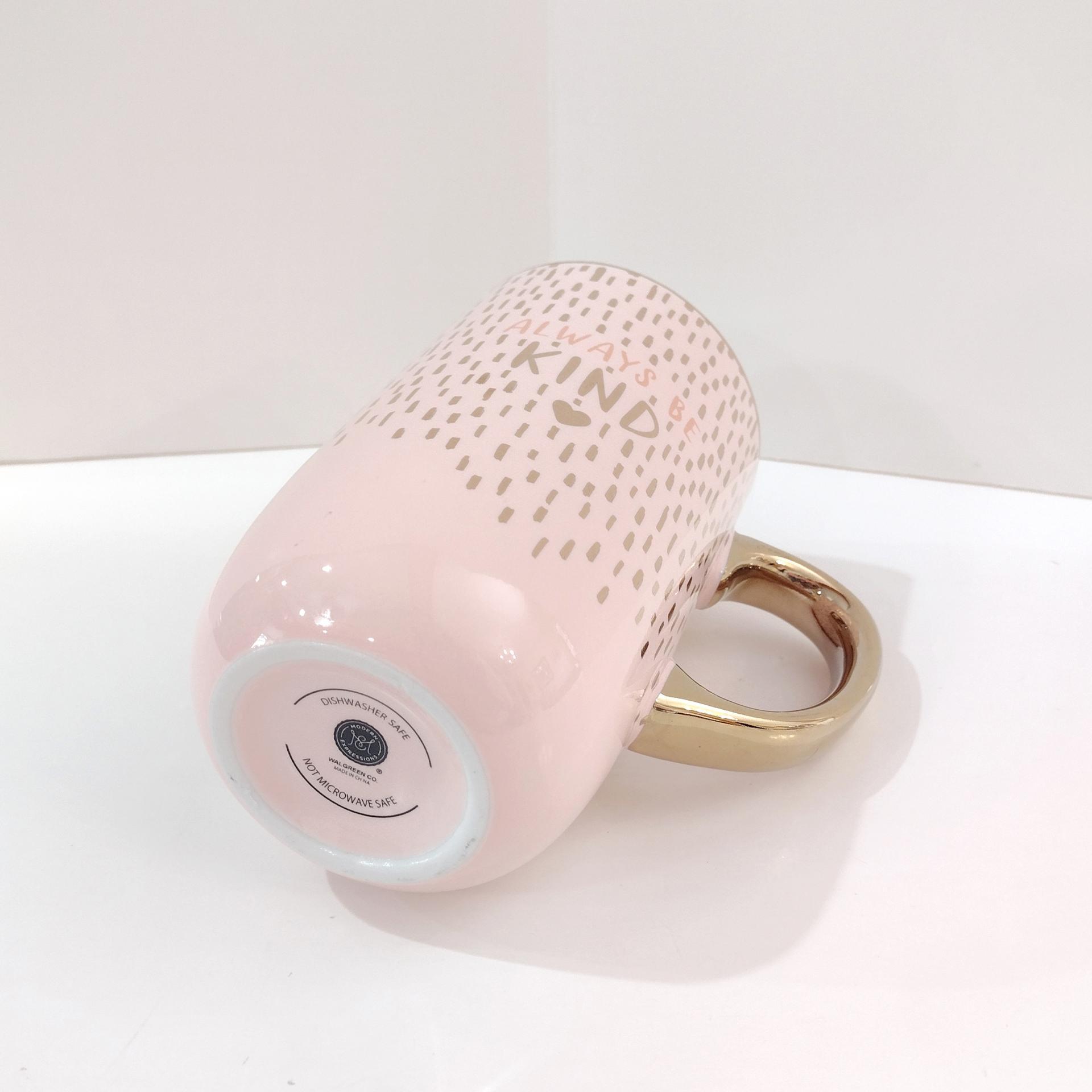 Always Be Kind Pink and Metallic Gold Ceramic Oversized Coffee Tea Mug