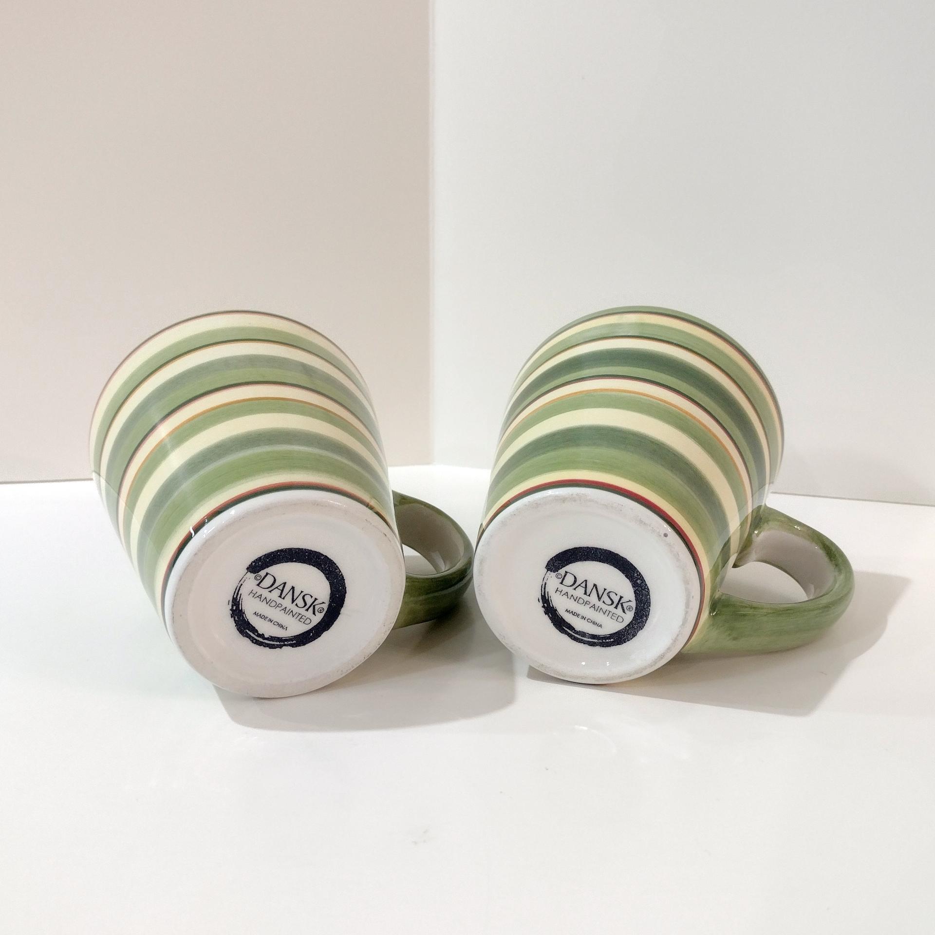 Vintage Dansk Lime Twist Coffee Tea Ceramic Mugs, Set of Two