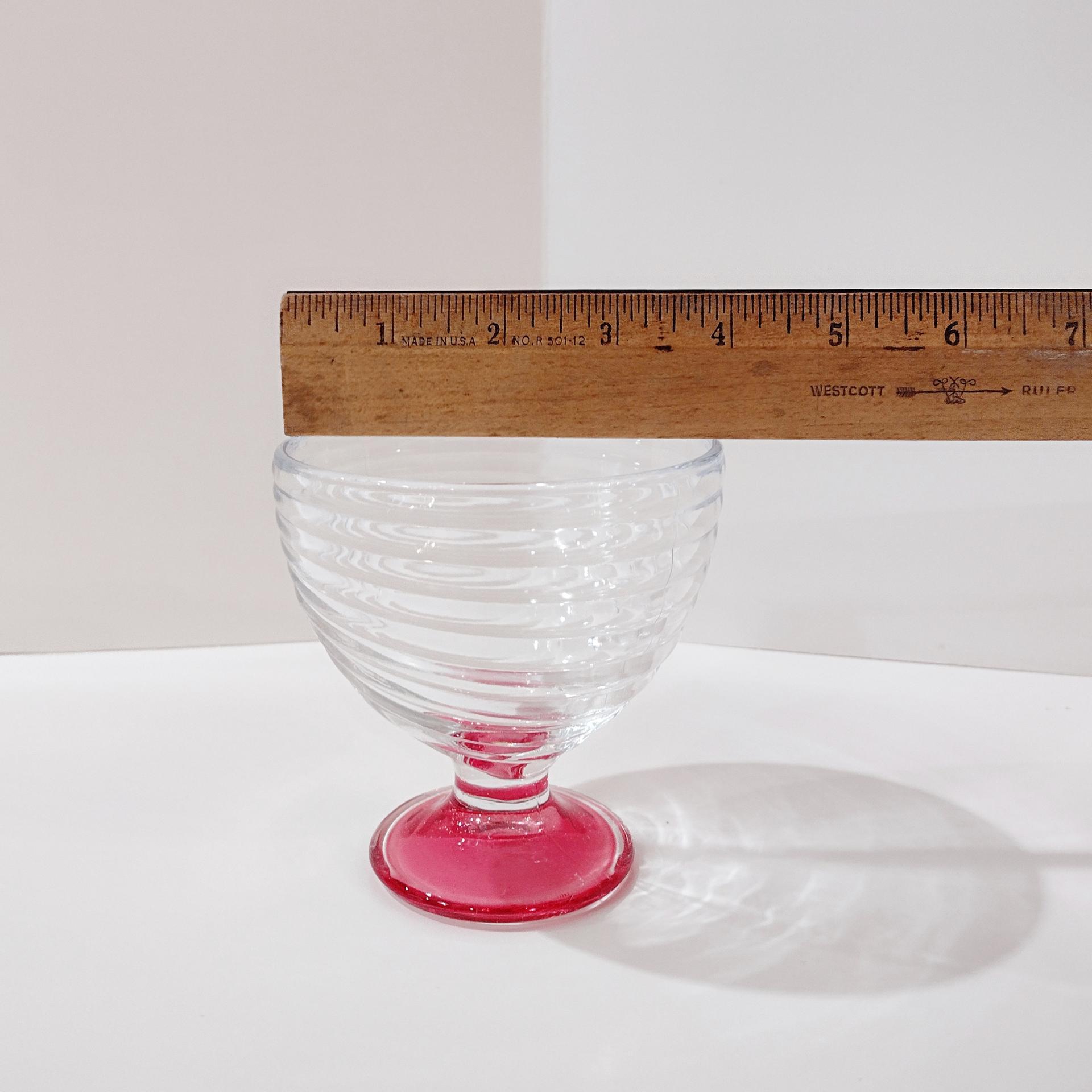 Vintage Pink Swirl Glass Footed Dessert Coupes, Set of Two, Swirled Glass Compotes, Sherbet Bowls