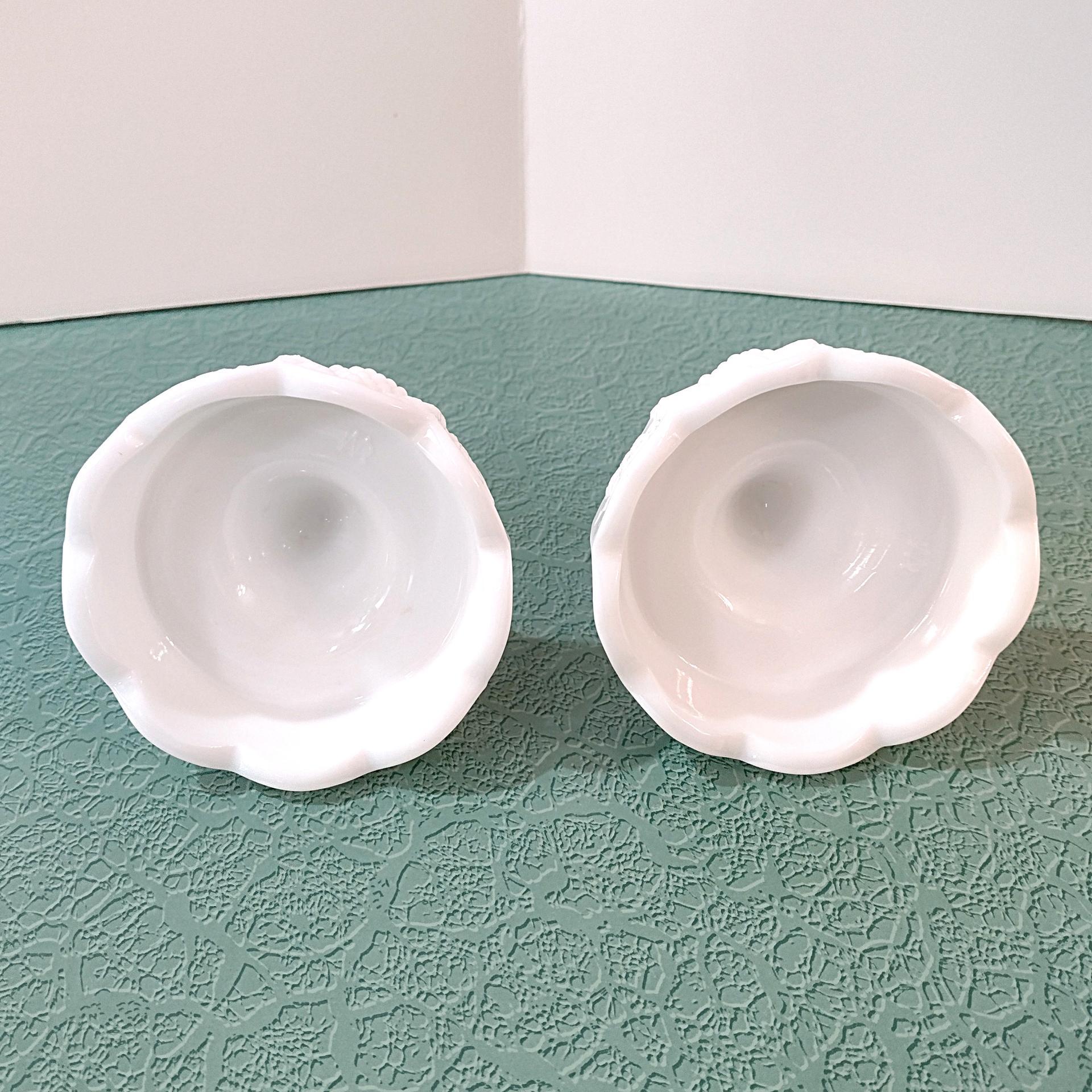 Vintage Colony Harvest Milk Glass Candlestick Holders, Set of Two