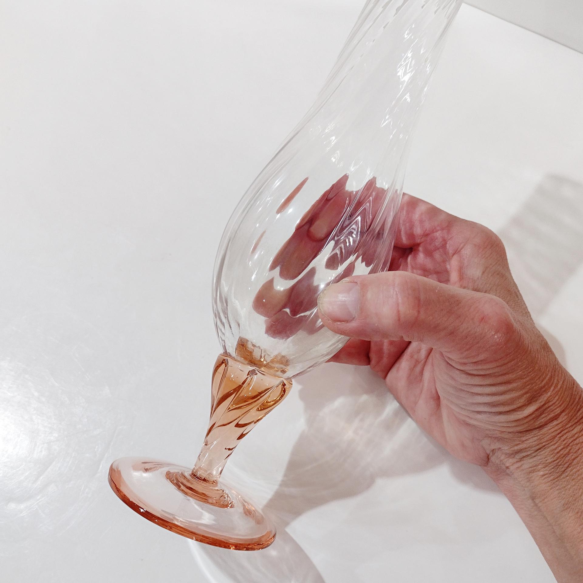 Vintage Pink and Clear Swirled Hand Blown Glass Flower Bud Vase