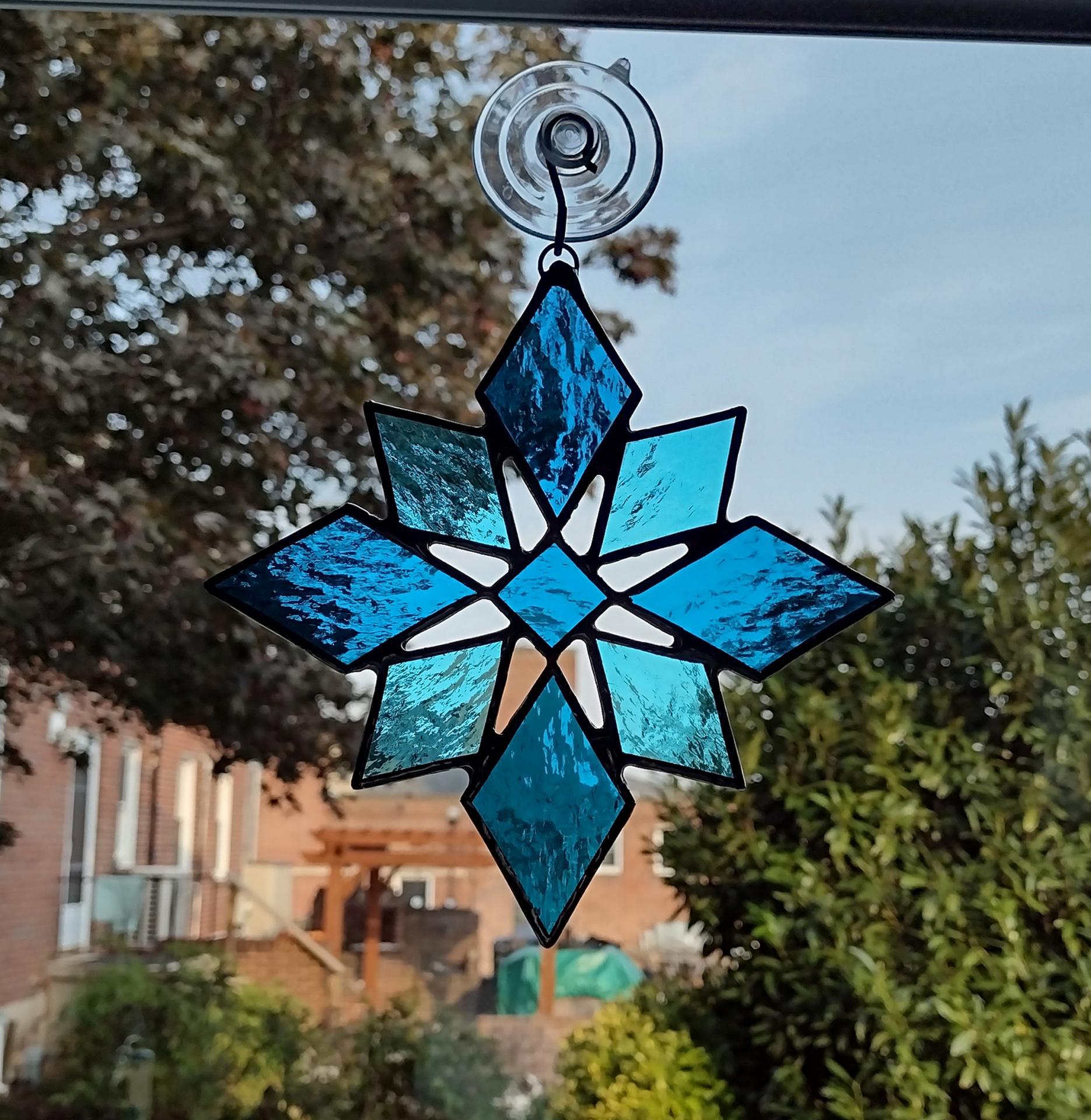 Blue Stained Glass Snowflake Suncatcher, Custom Colors Available