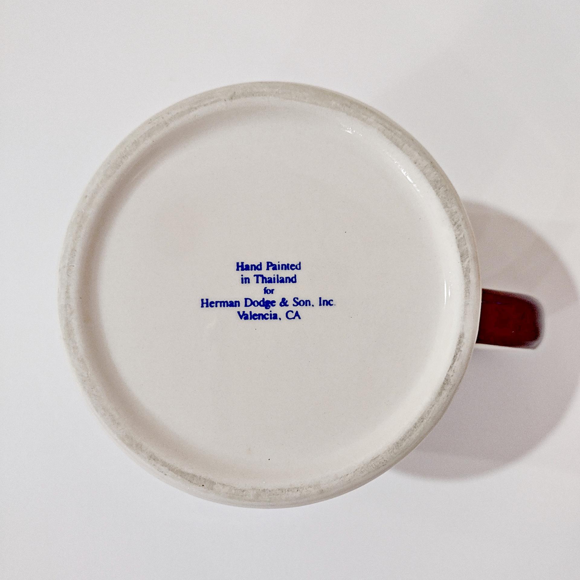 Vintage Hand Painted Striped Ceramic Coffee Mug,  Herman Dodge and Son Brown and White Striped Mug