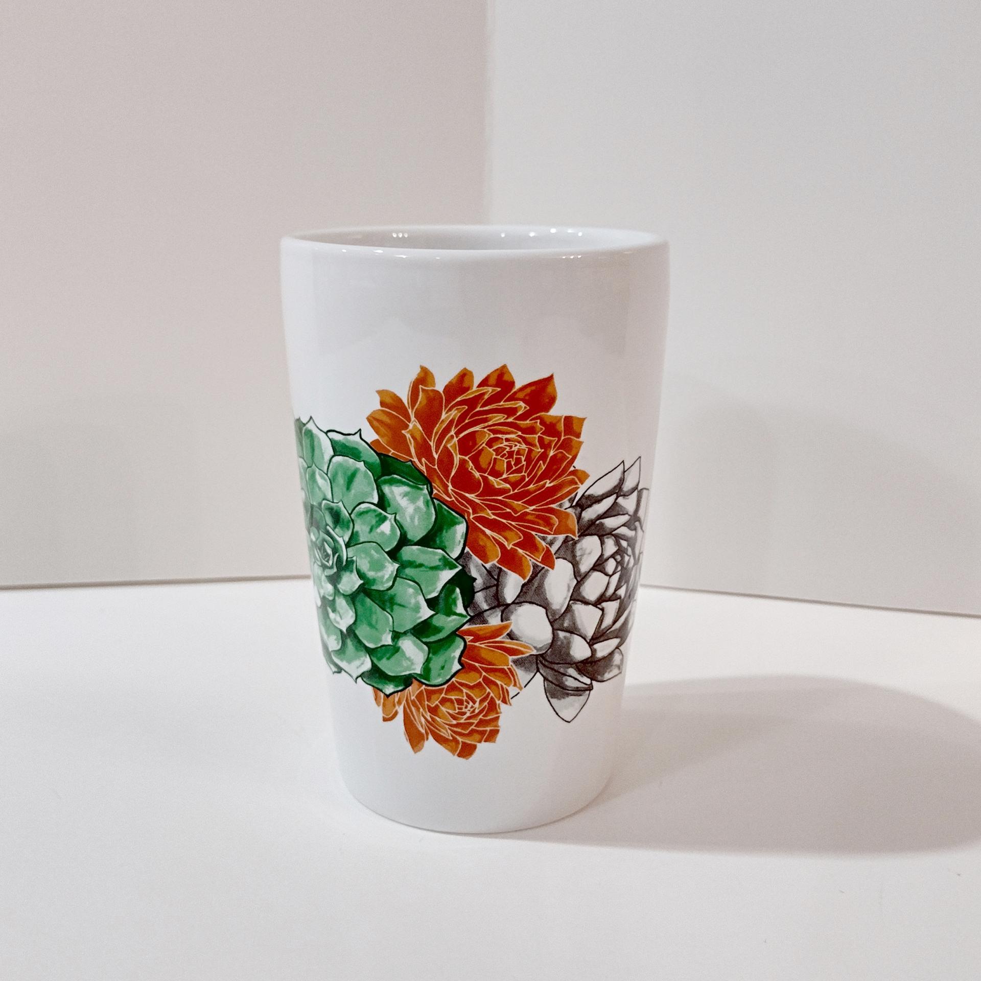 Tall Floral Ceramic Tumbler, Handle less Coffee Tea Mug