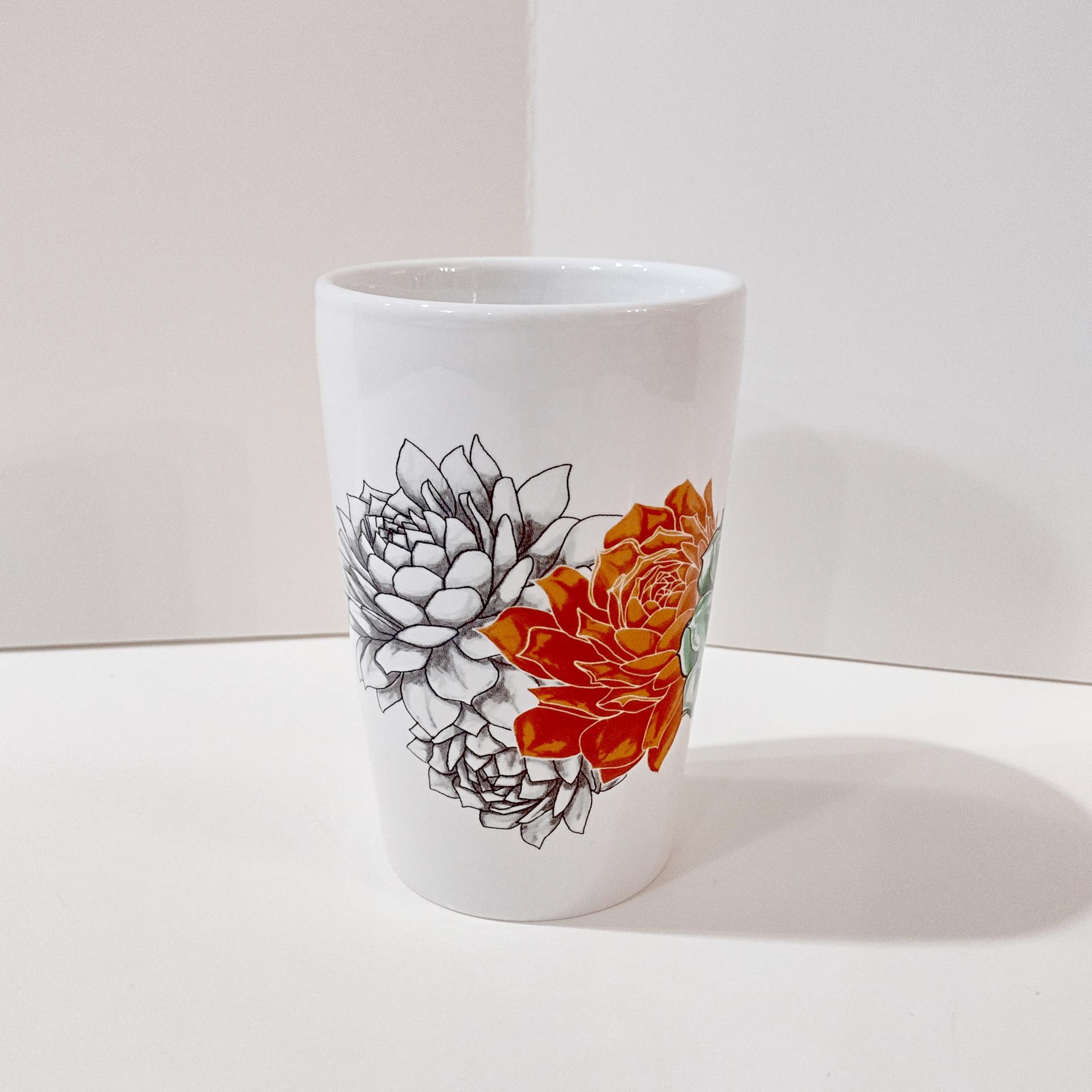 Tall Floral Ceramic Tumbler, Handle less Coffee Tea Mug